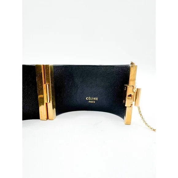 Celine Phoebe Philo Leather Manchette Hinged Bangle Bracelet Size M Italy Pouch - Picture 5 of 13